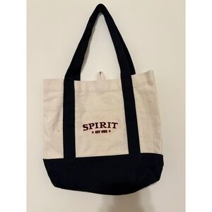 Spirit Est 1983 Canvas Tote Bag Cream Black Two Tone Embroidered Small Handbag